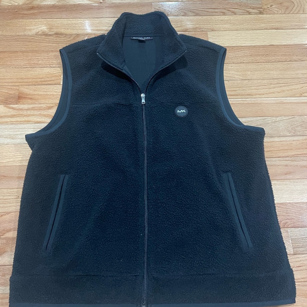 Michael Kors Black Fleece Vest with Stand-Up Collar